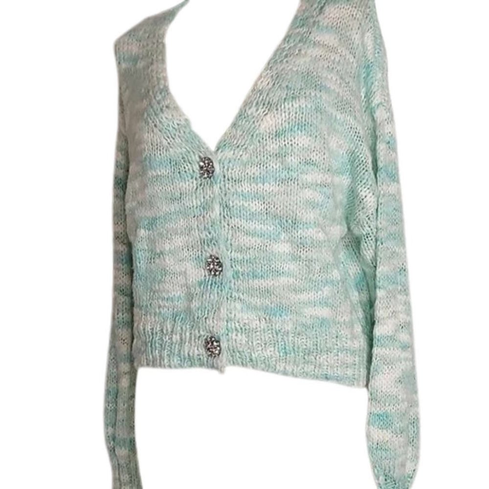 Wild Fable Cropped Knitted Cardigan, Slouchy Long Sleeve Buttoned Cardi, Large